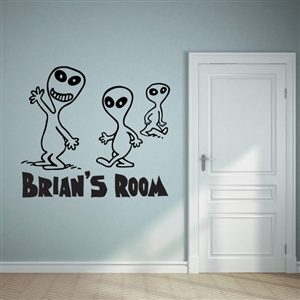 Custom Personalized Name and Alien Wall Decal Sticker - AlienCust01