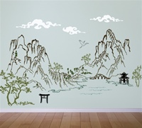 Chinese Asian Ink Landscape Scene wall decal sticker
