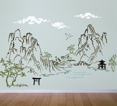 Chinese Asian Ink Landscape Scene wall decal sticker