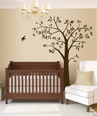 7 Foot Leafy Tree with Bird wall decal sticker