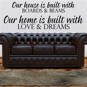 Our house is built with boards & beams Our home is built with love & dreams - Vinyl Wall Decal - Wall Quote - Wall Decor