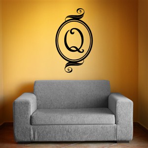 Swirl Frame Monogram - Q - Vinyl Wall Decal - Wall Quote - Wall Decor