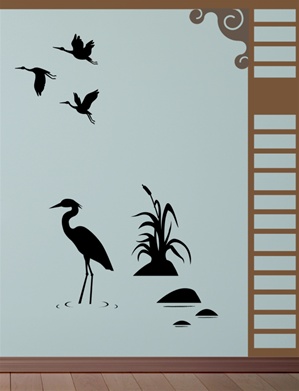 Crane in the Reeds wall decals stickers