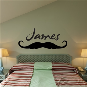 Custom Personalized Name and Mustache Wall Decal Sticker - MustacheCust02