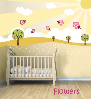 Sunny Day  - Tree Hillside - Flower - Blossom - wall decals stickers