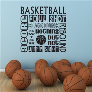 basketball score foul shot slam dunk swish rebound - Vinyl Wall Decal - Wall Quote - Wall Decor