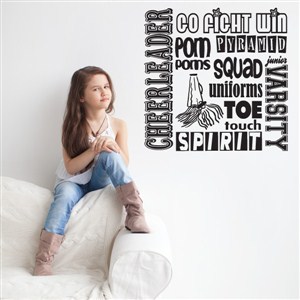 Cheerleader Go Fight Win Pyramid Squad - Vinyl Wall Decal - Wall Quote - Wall Decor