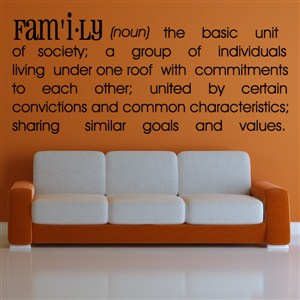 Definition: Family noun - the basic unit of society - Vinyl Wall Decal - Wall Quote - Wall Decor