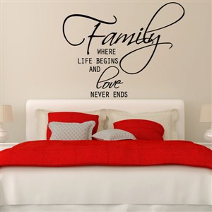 Family where life begins and love never ends - Vinyl Wall Decal - Wall Quote - Wall Decor
