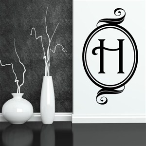 Swirl Frame Monogram - H - Vinyl Wall Decal - Wall Quote - Wall Decor
