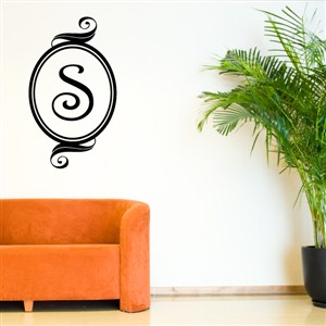 Swirl Frame Monogram - S - Vinyl Wall Decal - Wall Quote - Wall Decor