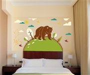 BEAR WITH BIRDS AND CLOUD WALL DECAL KIT - NURSERY ROOM DECOR - WALL FABRIC - VINYL DECAL - REMOVABLE AND REUSABLE