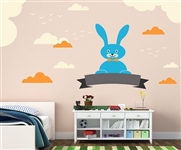 BUNNY WITH CLOUDS WALL DECAL KIT - NURSERY ROOM DECOR - WALL FABRIC - VINYL DECAL - REMOVABLE AND REUSABLE